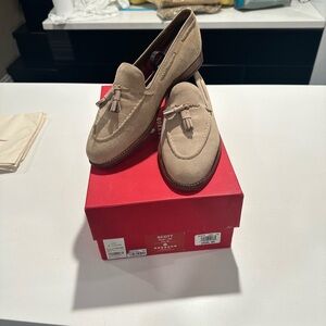 GRENSON SCOTT tassel suede slip on loafer in sand size 7.5 E